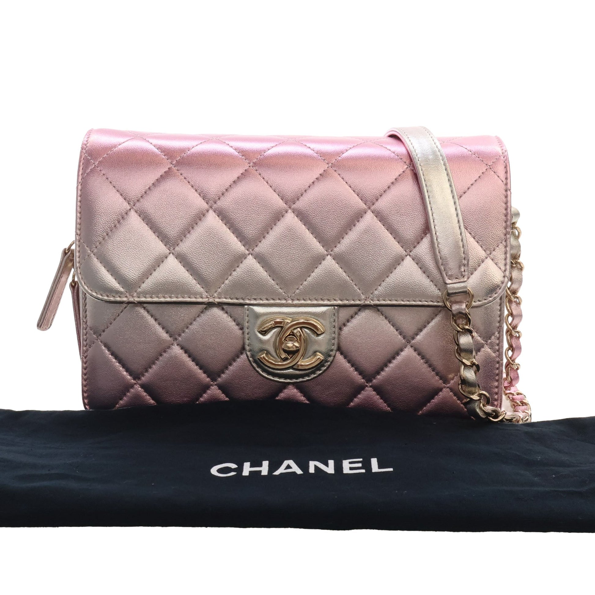Chanel Large Quilted Gradient Metallic Lambskin Like A Wallet Flap