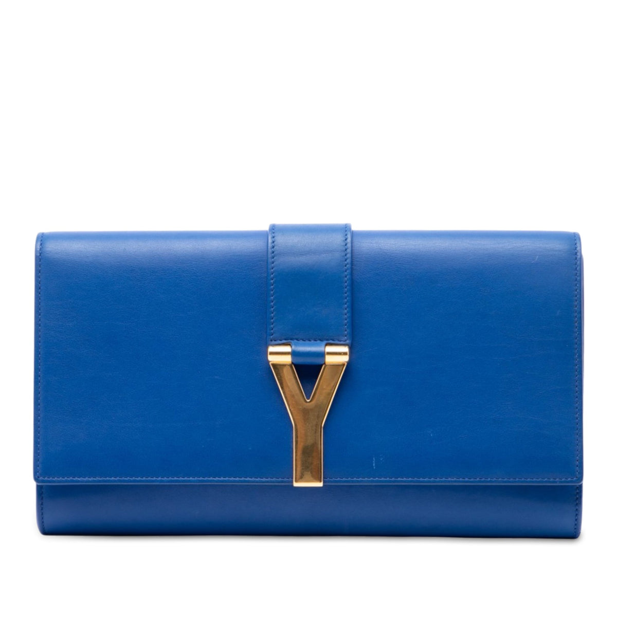 Saint Laurent Leather Chyc Ligne Clutch — Blue
