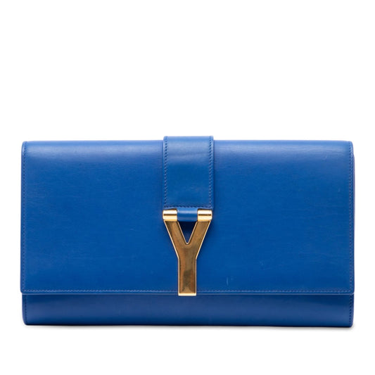 Saint Laurent Leather Chyc Ligne Clutch — Blue