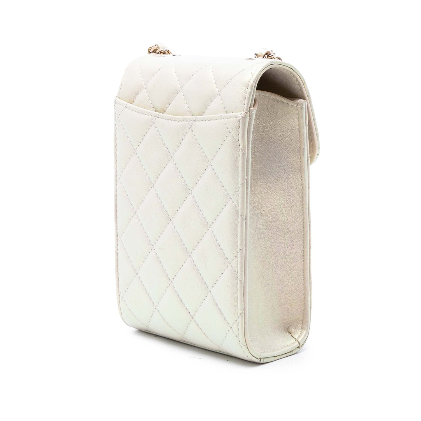 Chanel CC Quilted Iridescent Lambskin Phone Holder with Chain
