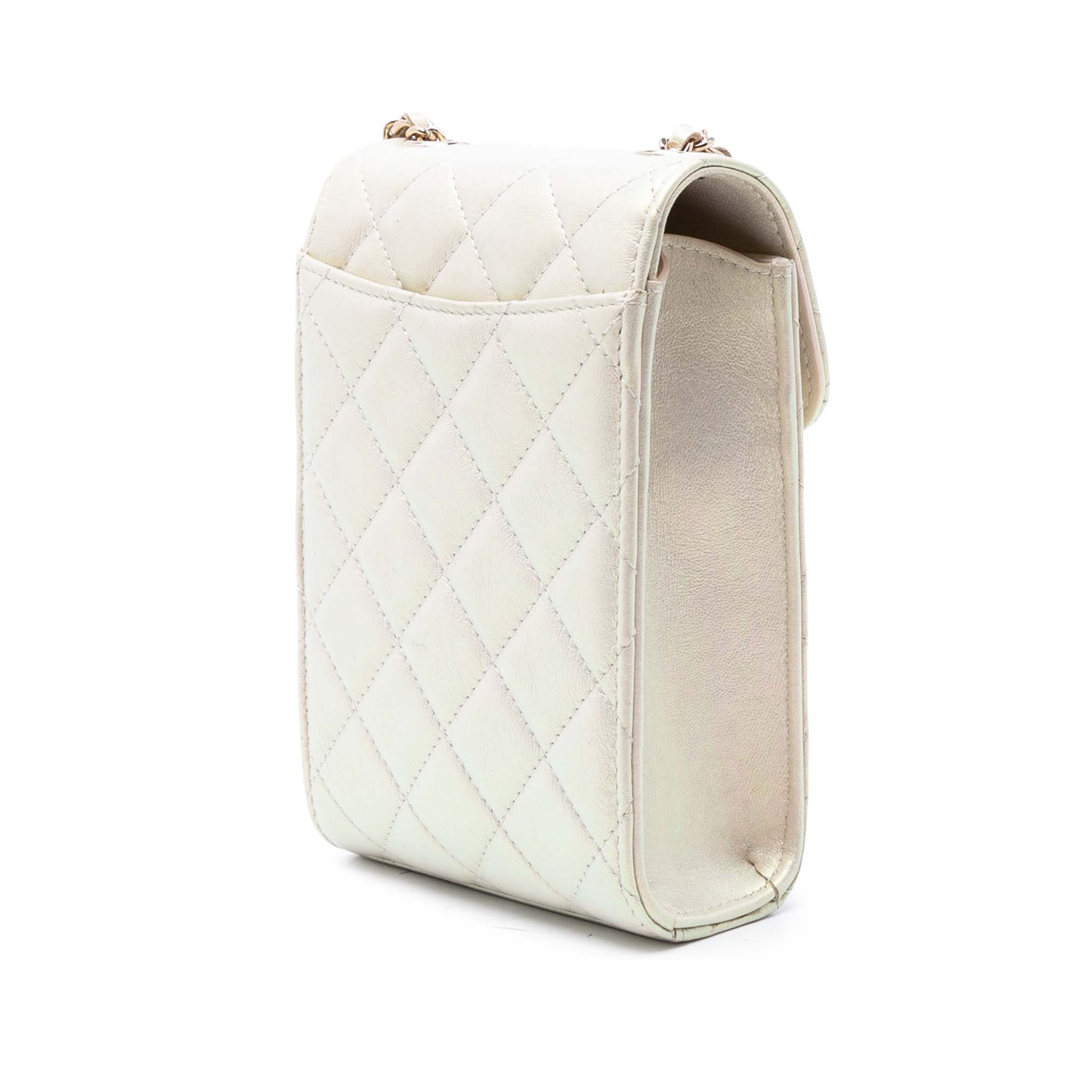 Chanel CC Quilted Iridescent Lambskin Phone Holder with Chain