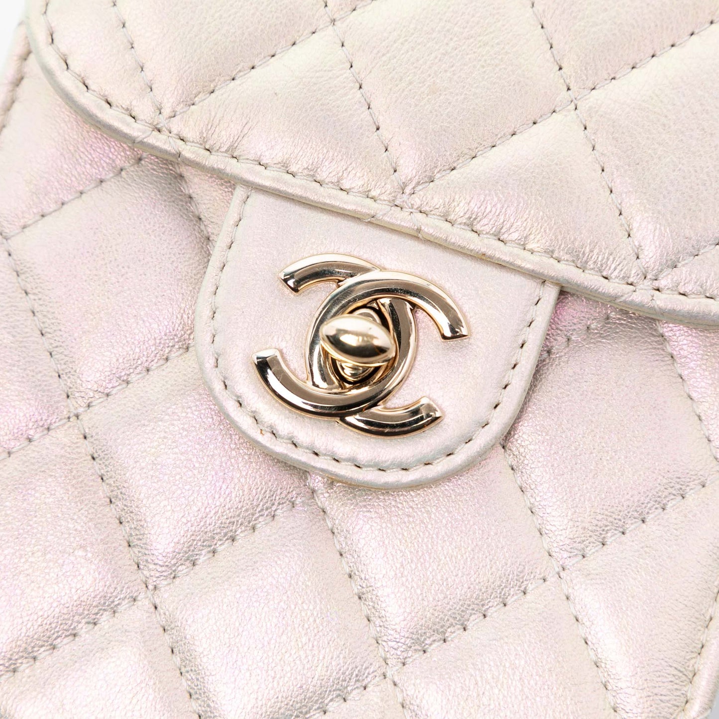Chanel CC Quilted Iridescent Lambskin Phone Holder with Chain