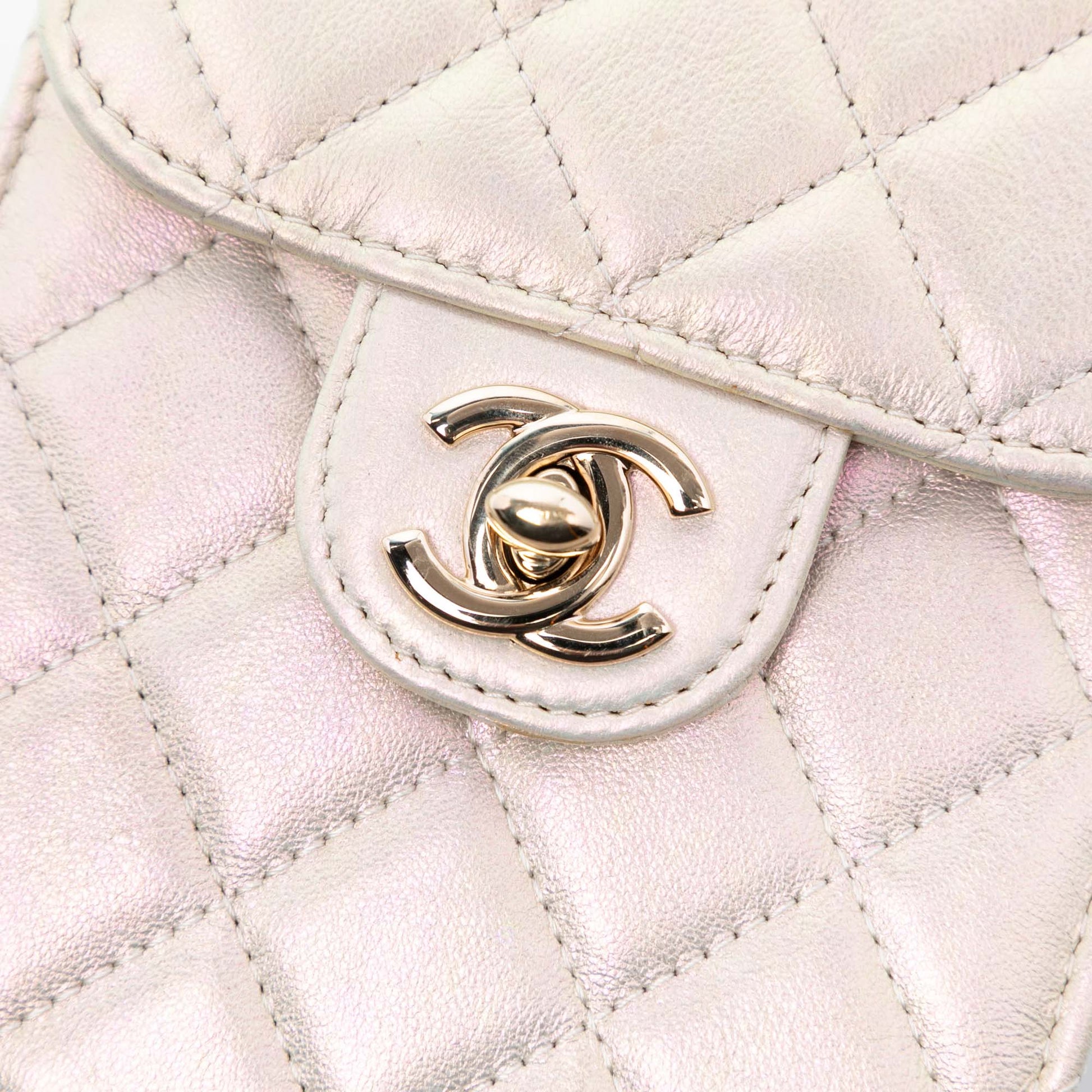 Chanel CC Quilted Iridescent Lambskin Phone Holder with Chain