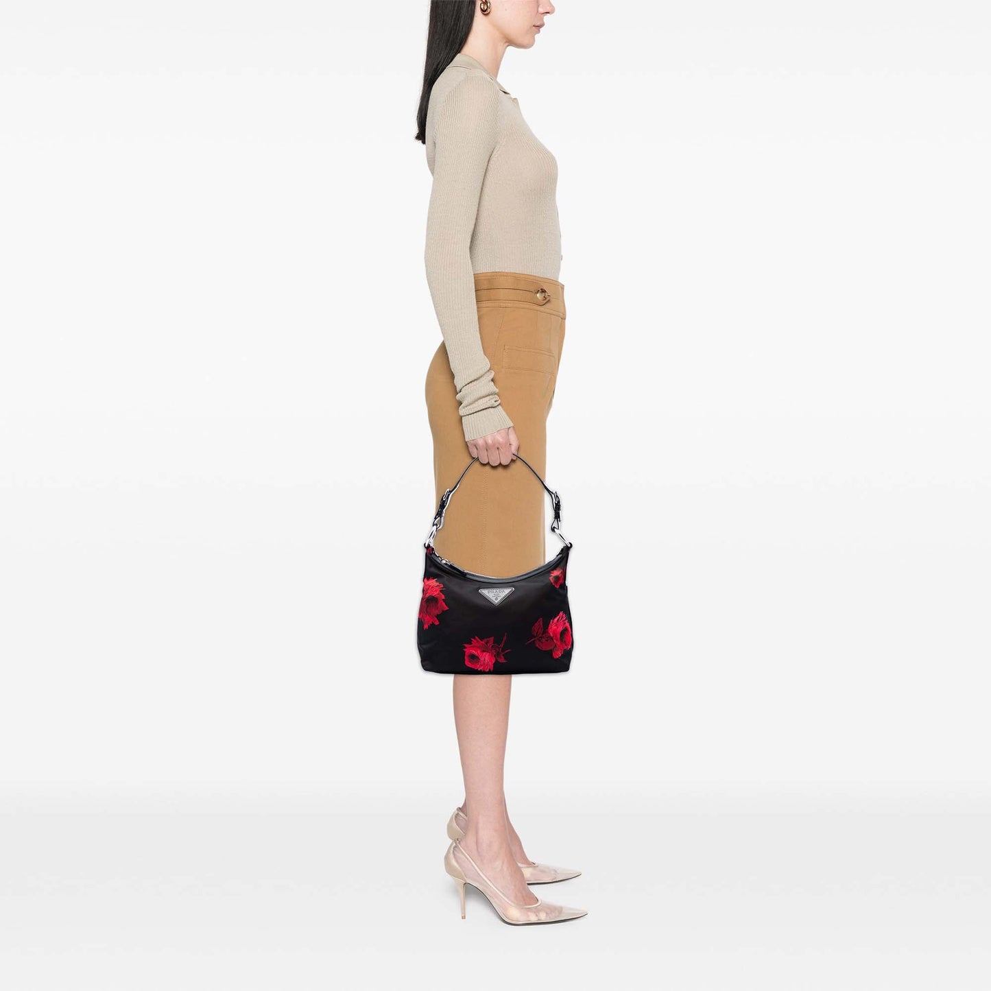 Prada Tessuto Stampato Rose Shoulder Bag
