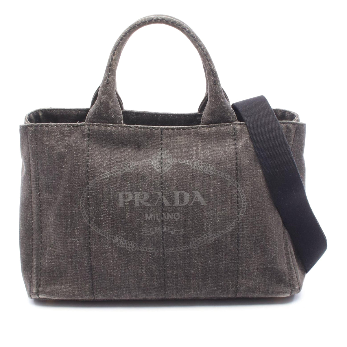 Prada Denim Canapa Logo Tote — Black