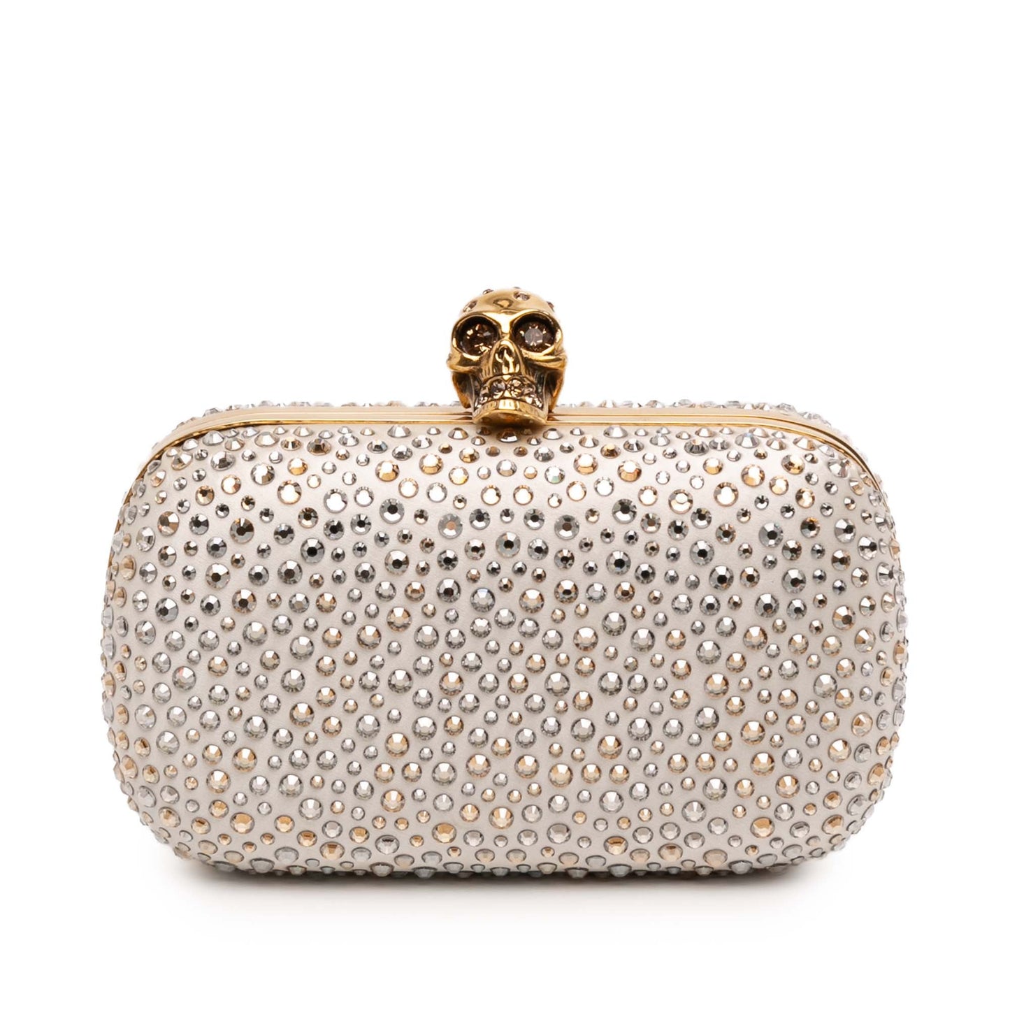 Crystal Embellished Satin Skull Clutch