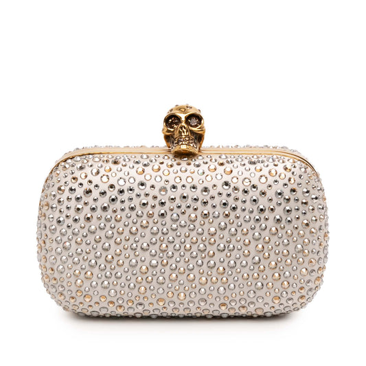 Crystal Embellished Satin Skull Clutch