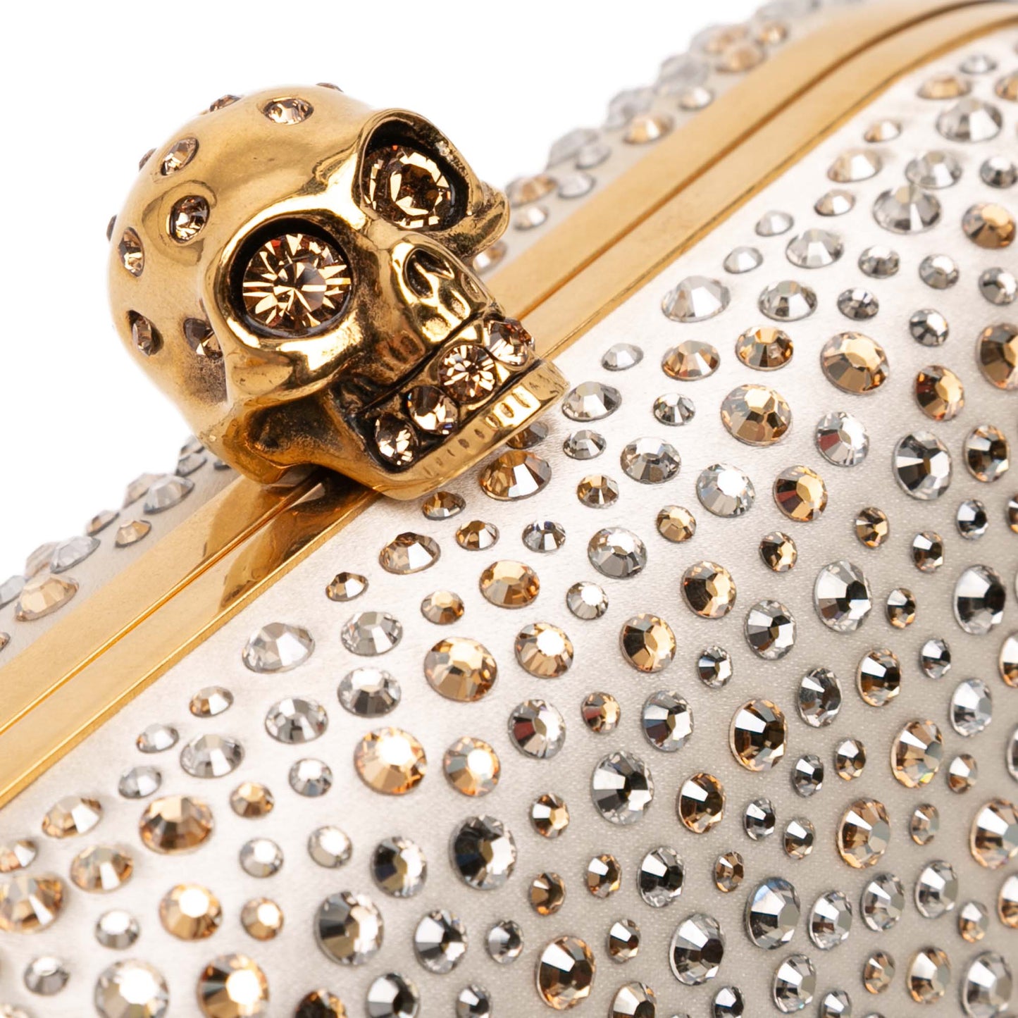 Crystal Embellished Satin Skull Clutch