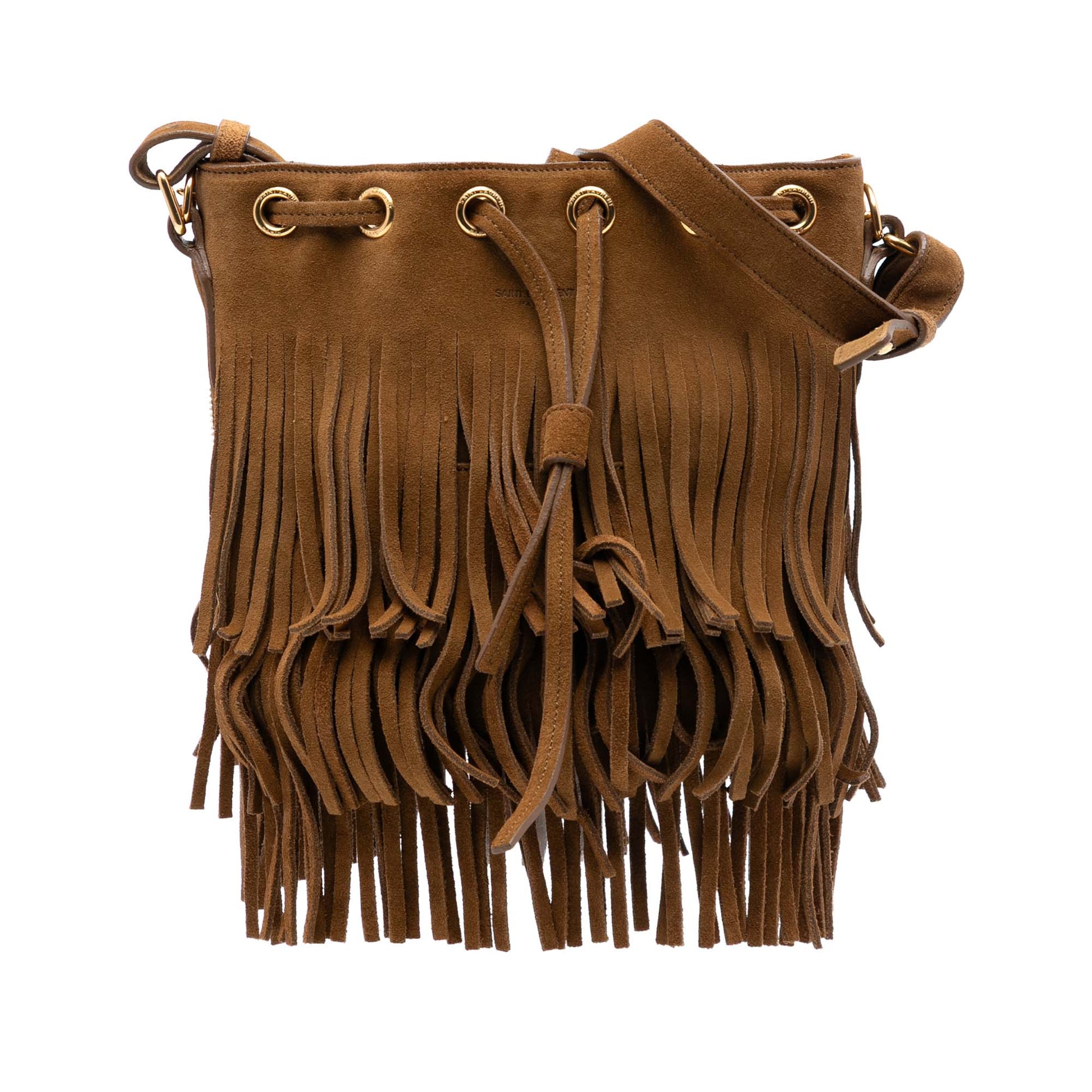 Saint Laurent Small Suede Emmanuelle Fringe Bucket Bag