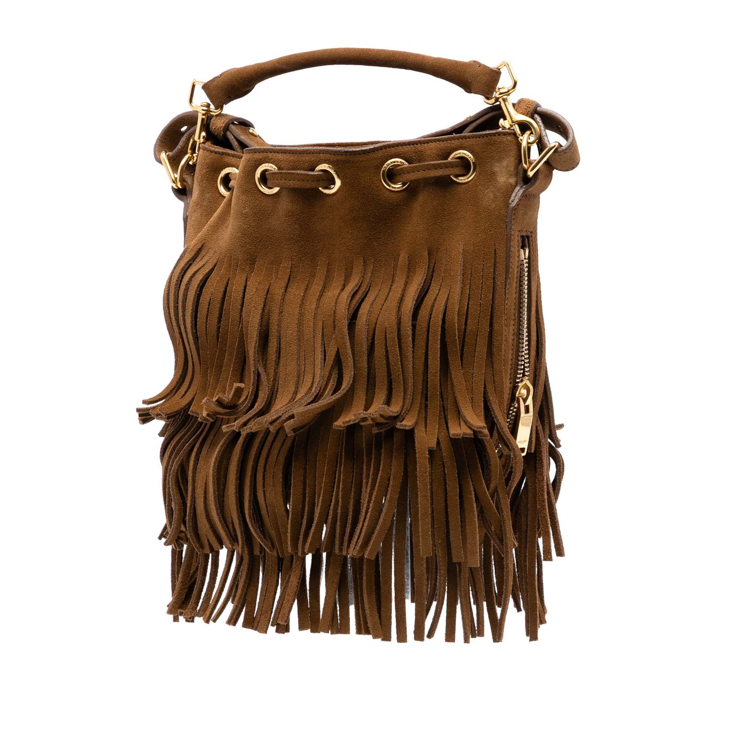 Saint Laurent Small Suede Emmanuelle Fringe Bucket Bag