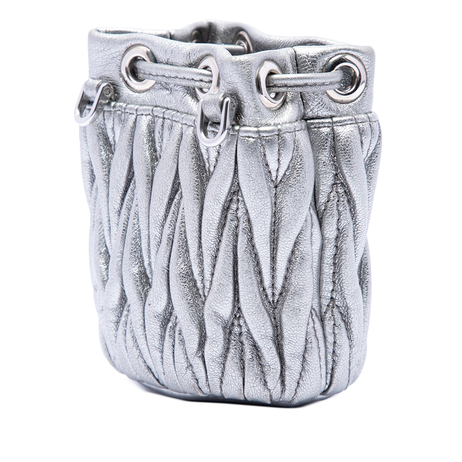 Miu Miu Mini Metallic Matelasse Nappa Crystal Chain Bucket Bag