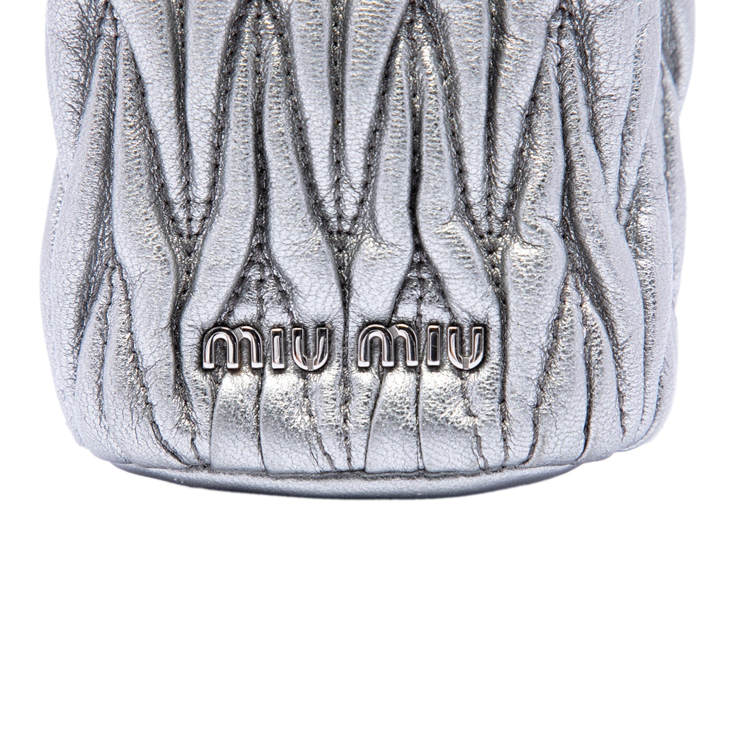 Miu Miu Mini Metallic Matelasse Nappa Crystal Chain Bucket Bag