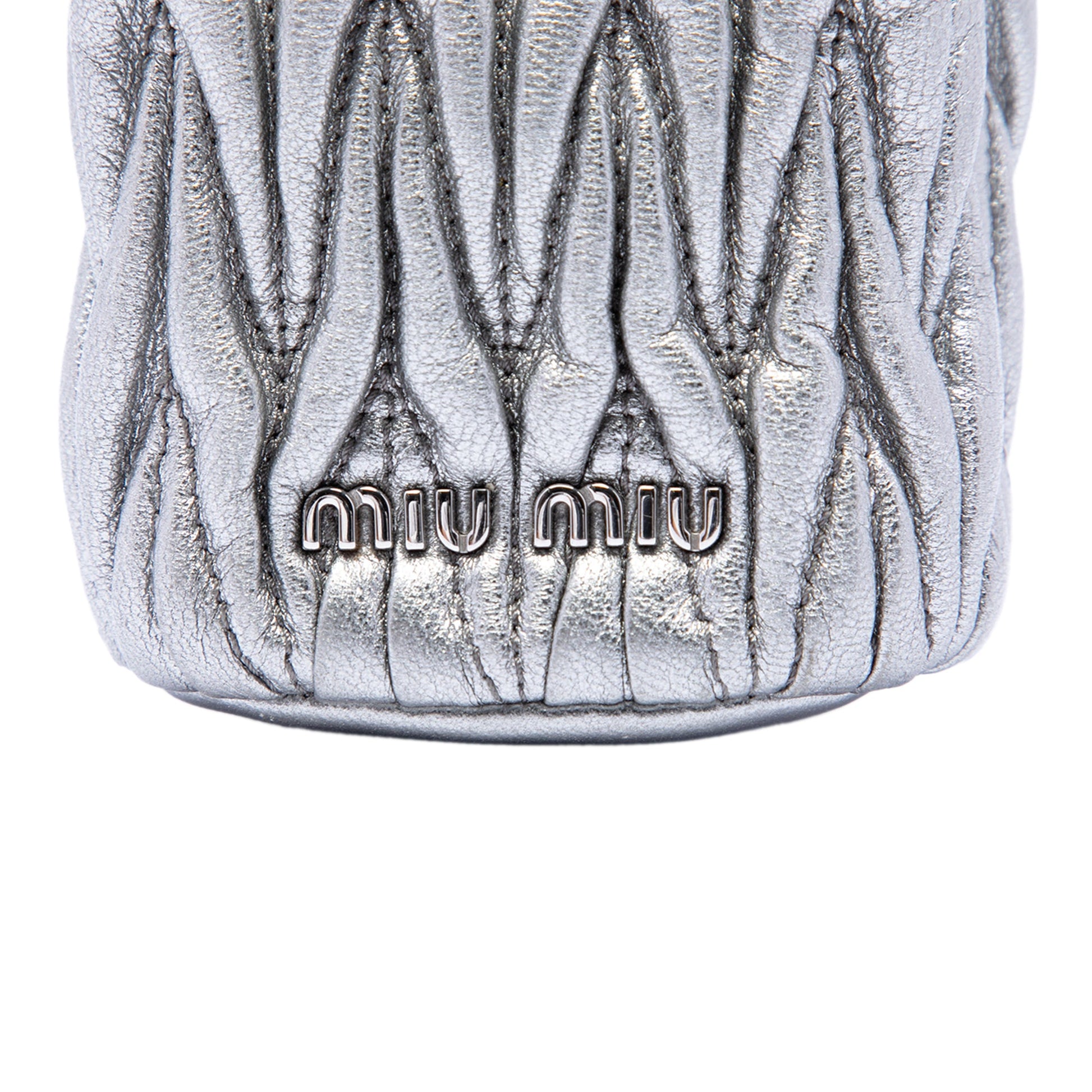 Miu Miu Mini Metallic Matelasse Nappa Crystal Chain Bucket Bag
