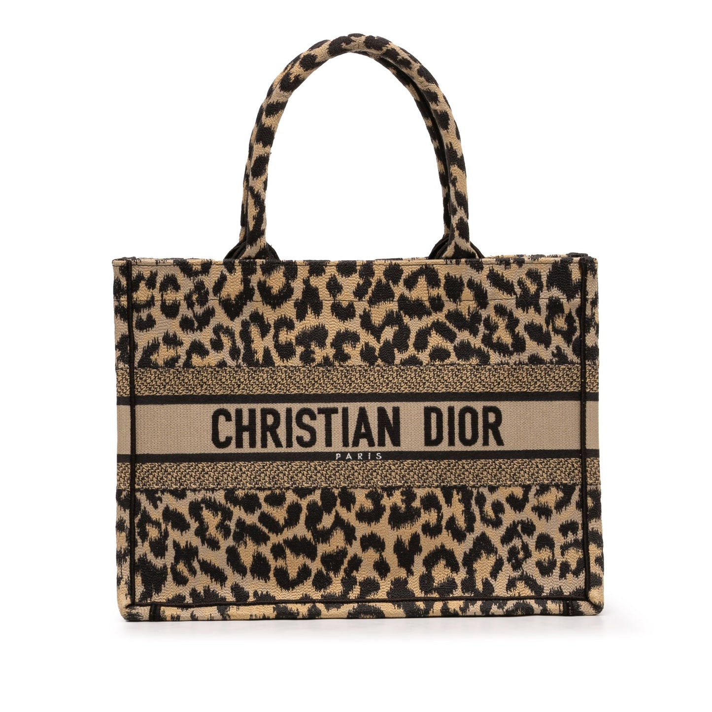 Mizza Medium Embroidered Canvas Leopard Book Tote