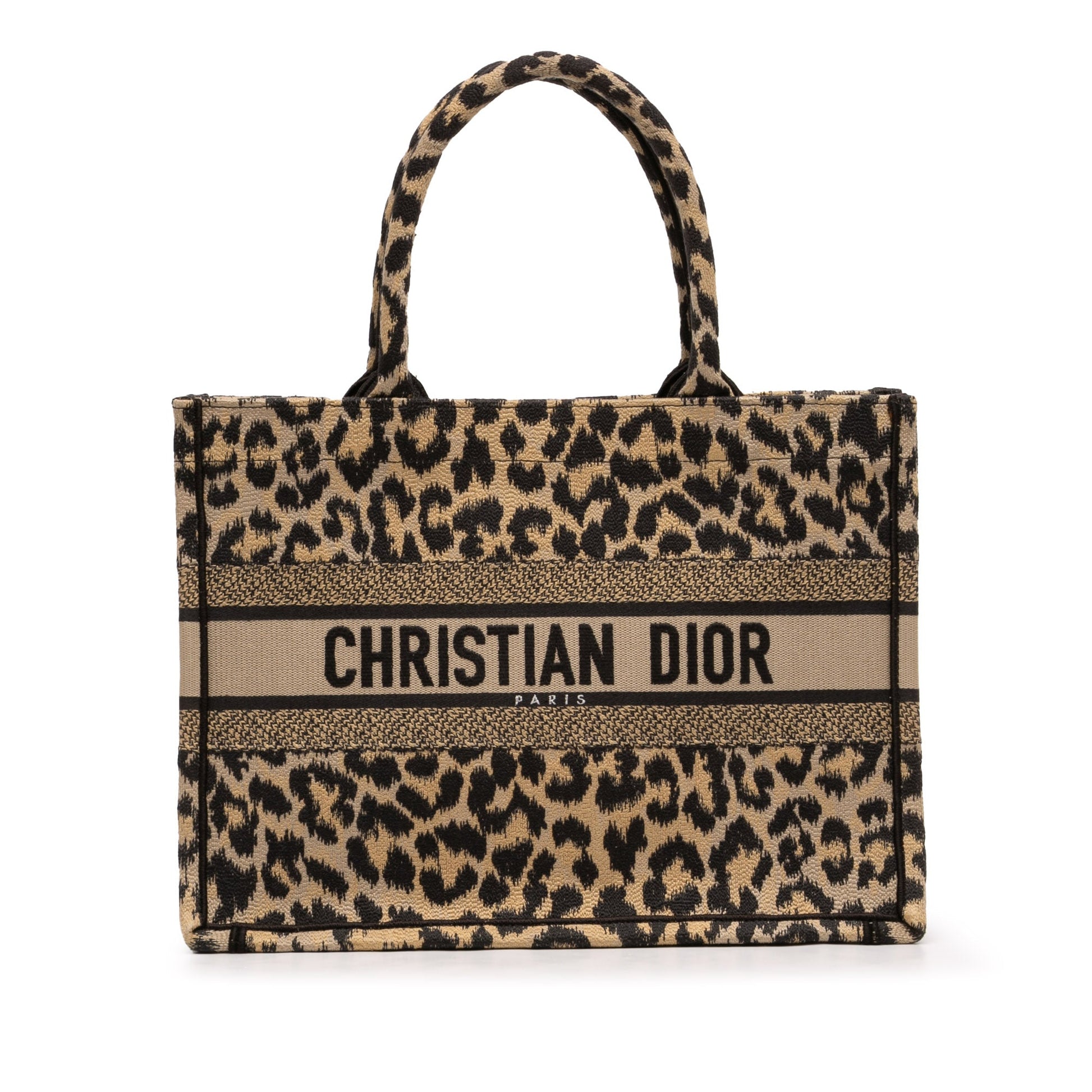Mizza Medium Embroidered Canvas Leopard Book Tote
