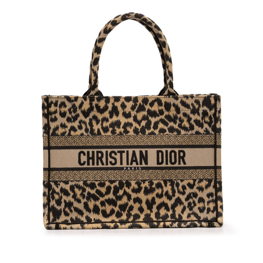 Mizza Medium Embroidered Canvas Leopard Book Tote