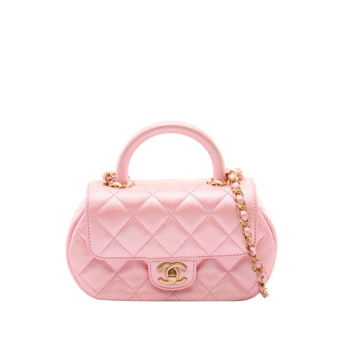 Chanel CC Quilted Iridescent Lambskin Top Handle Bag — Pink