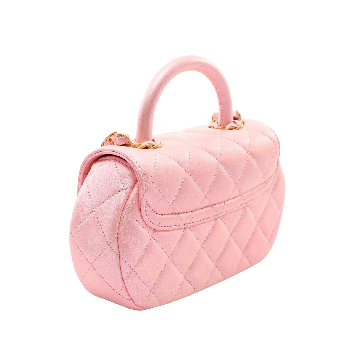 Chanel CC Quilted Iridescent Lambskin Top Handle Bag — Pink