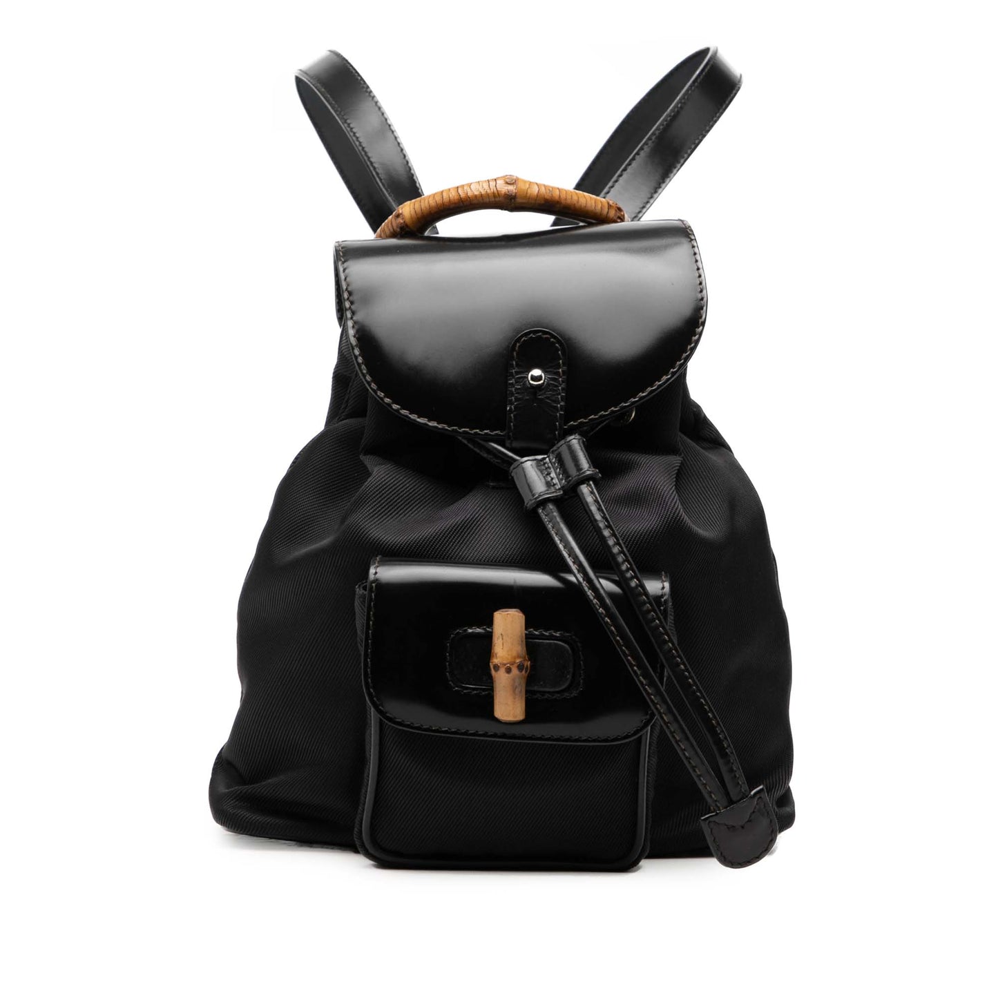 Gucci Nylon and Patent Bamboo Drawstring Backpack