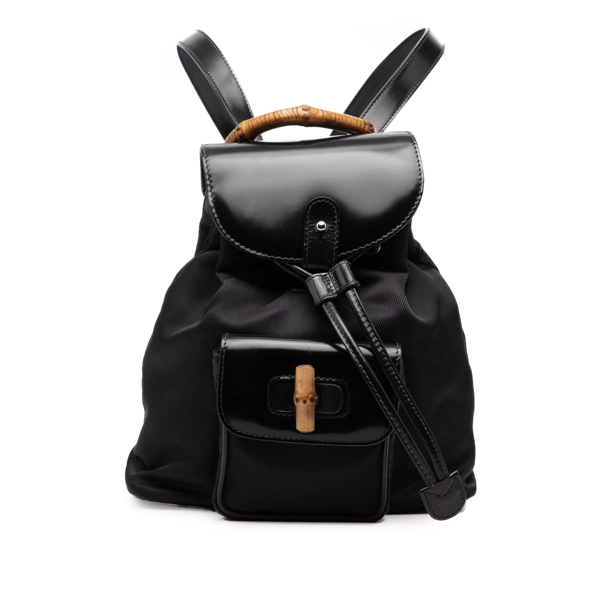 Gucci Nylon and Patent Bamboo Drawstring Backpack