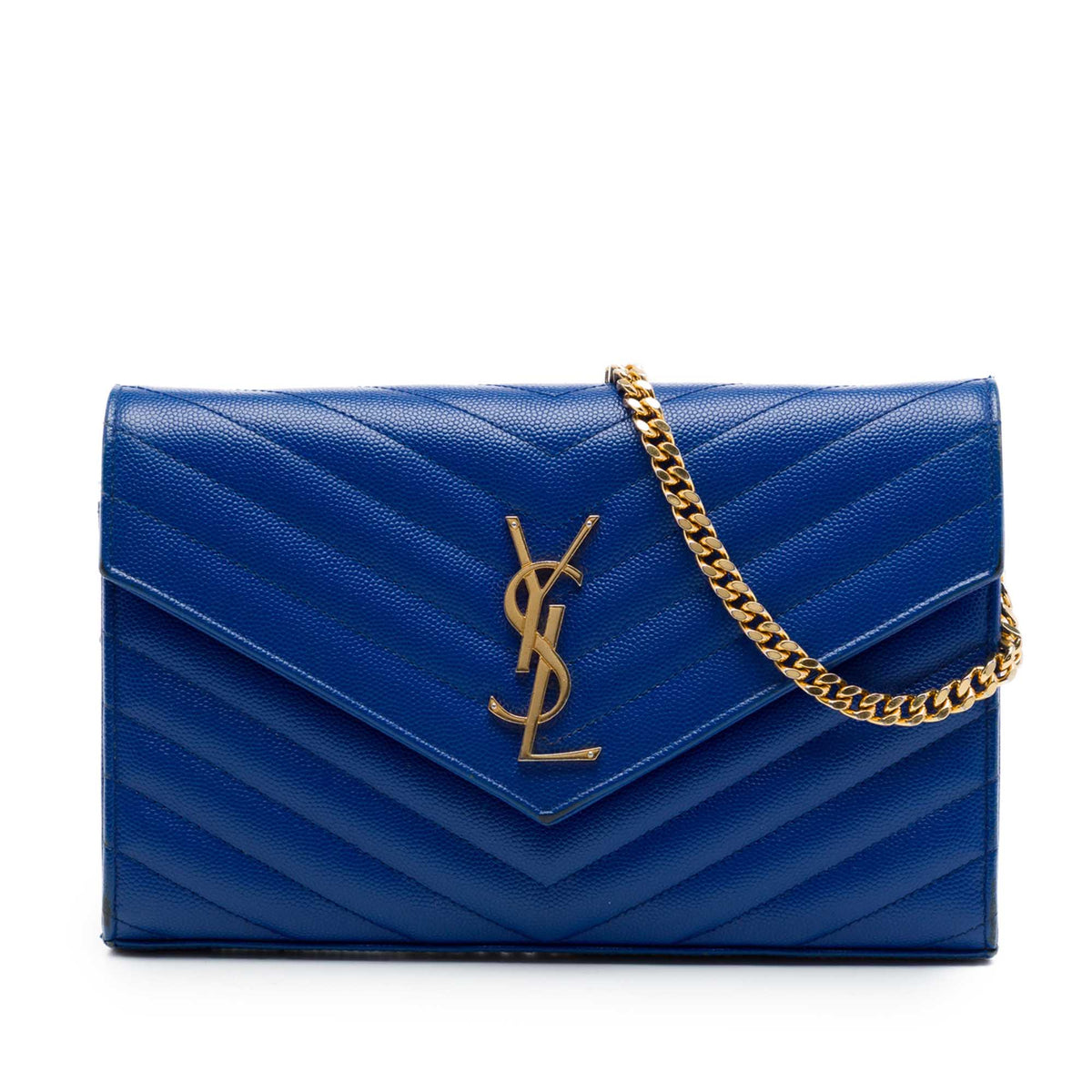 Saint Laurent Grain De Poudre Chevron Monogram Envelope Chain Wallet