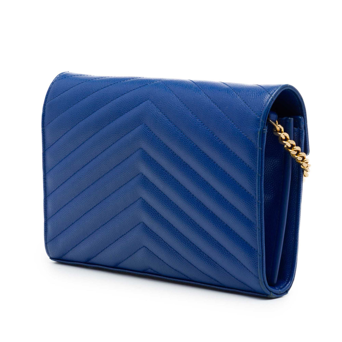 Saint Laurent Grain De Poudre Chevron Monogram Envelope Chain Wallet
