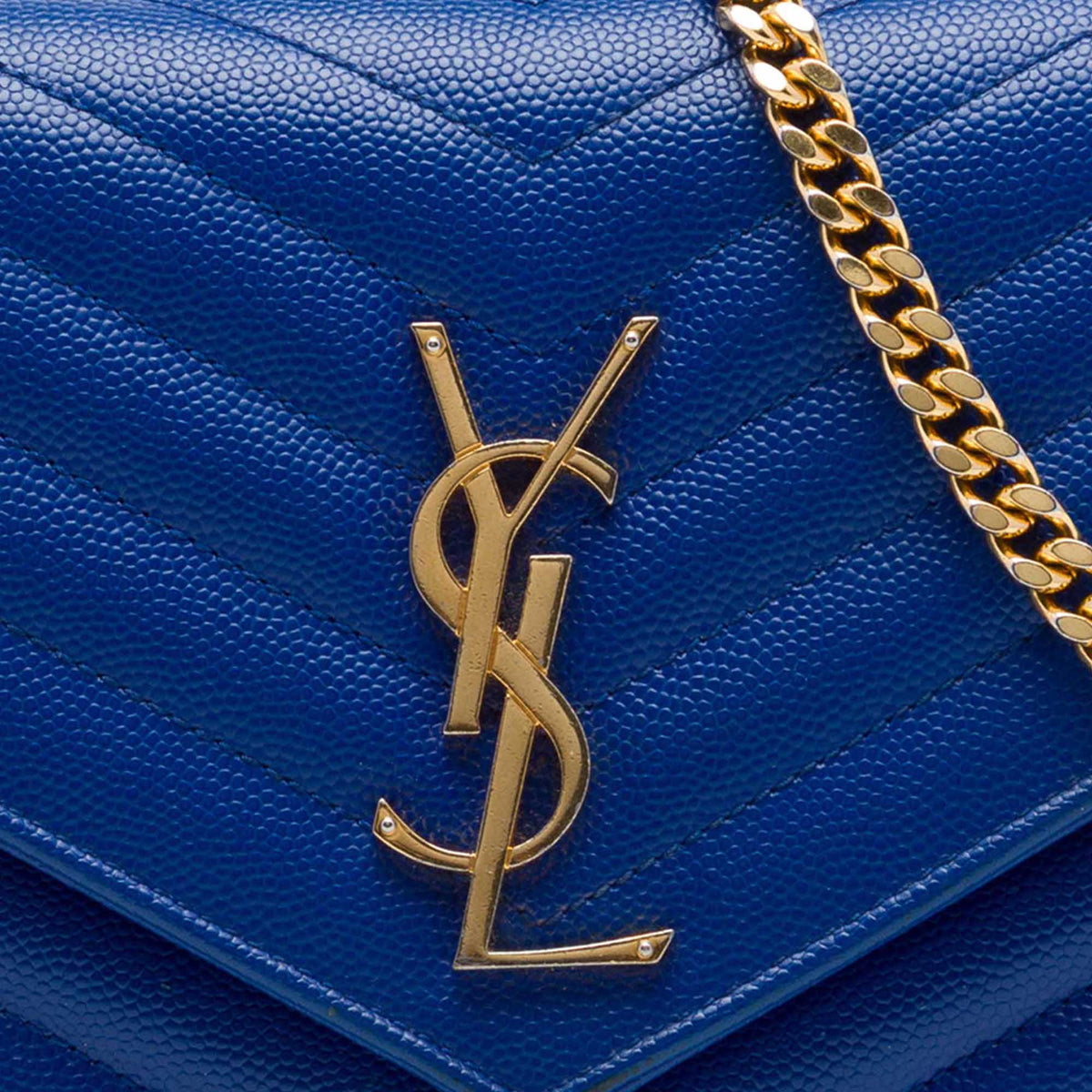 Saint Laurent Grain De Poudre Chevron Monogram Envelope Chain Wallet