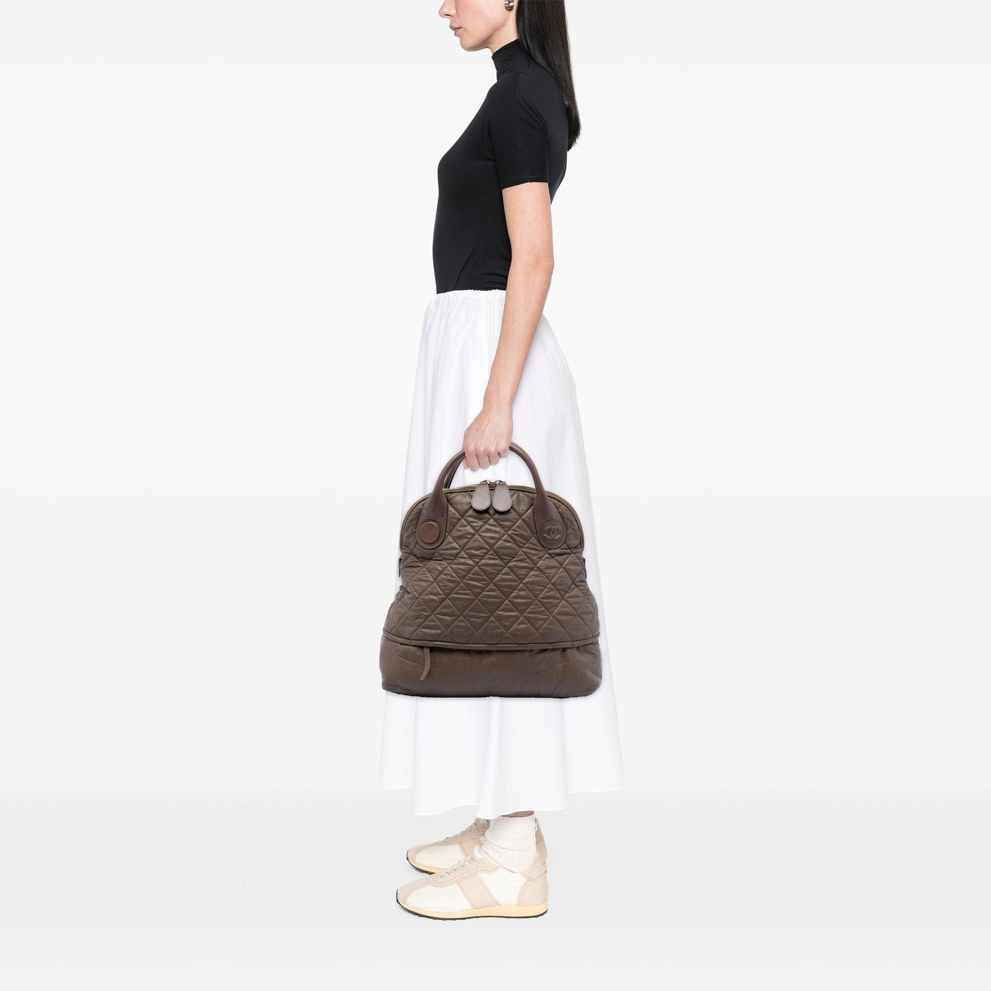 Chanel Quilted Coated Canvas Expandable Zip Travel Bag