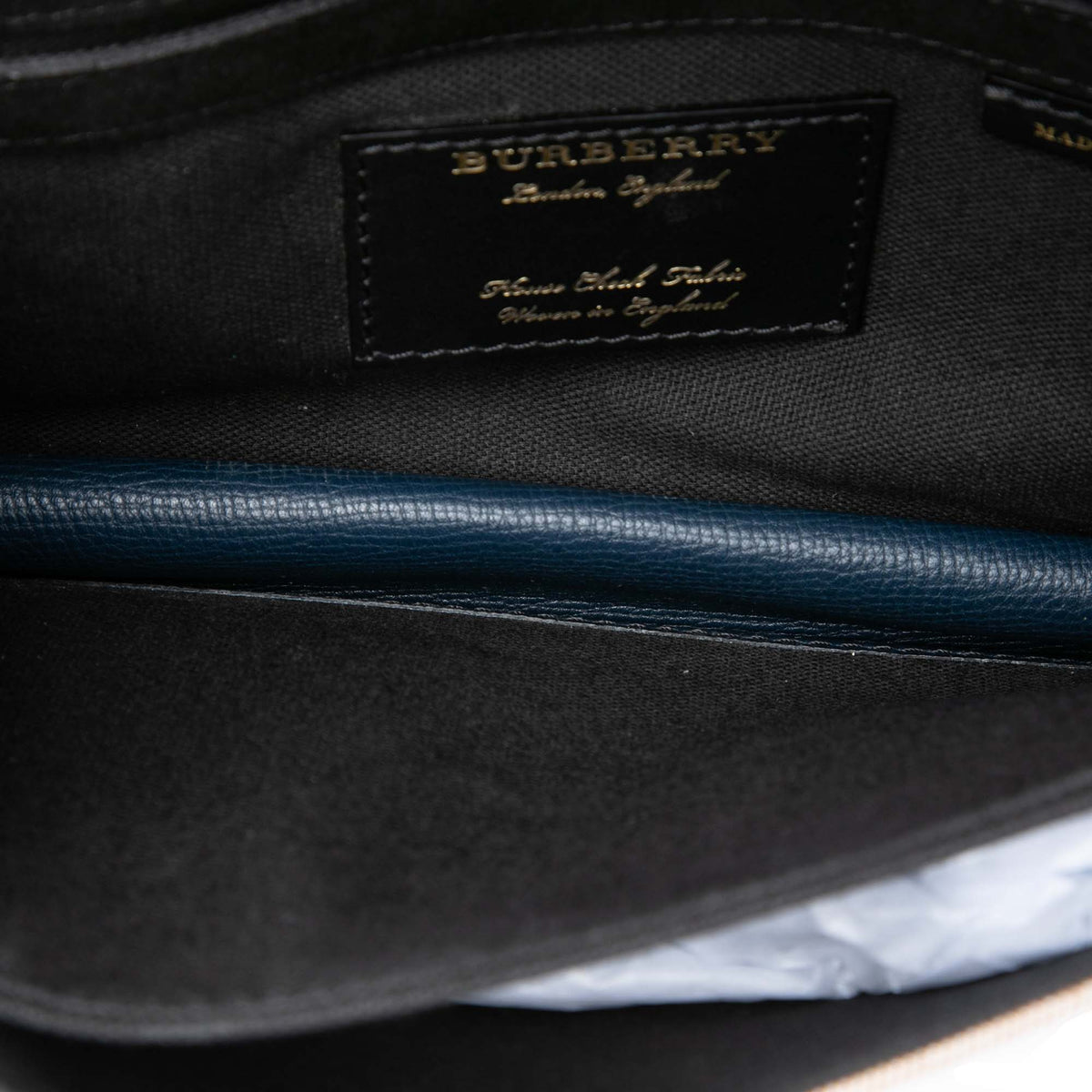Burberry Small Leather and House Check Canvas Derby Macken Crossbody — Blue