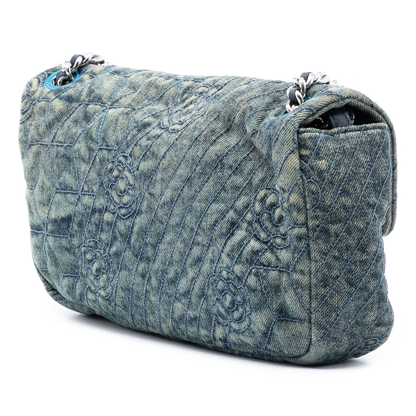 Chanel Medium Embroidered Denim Camellia Flap