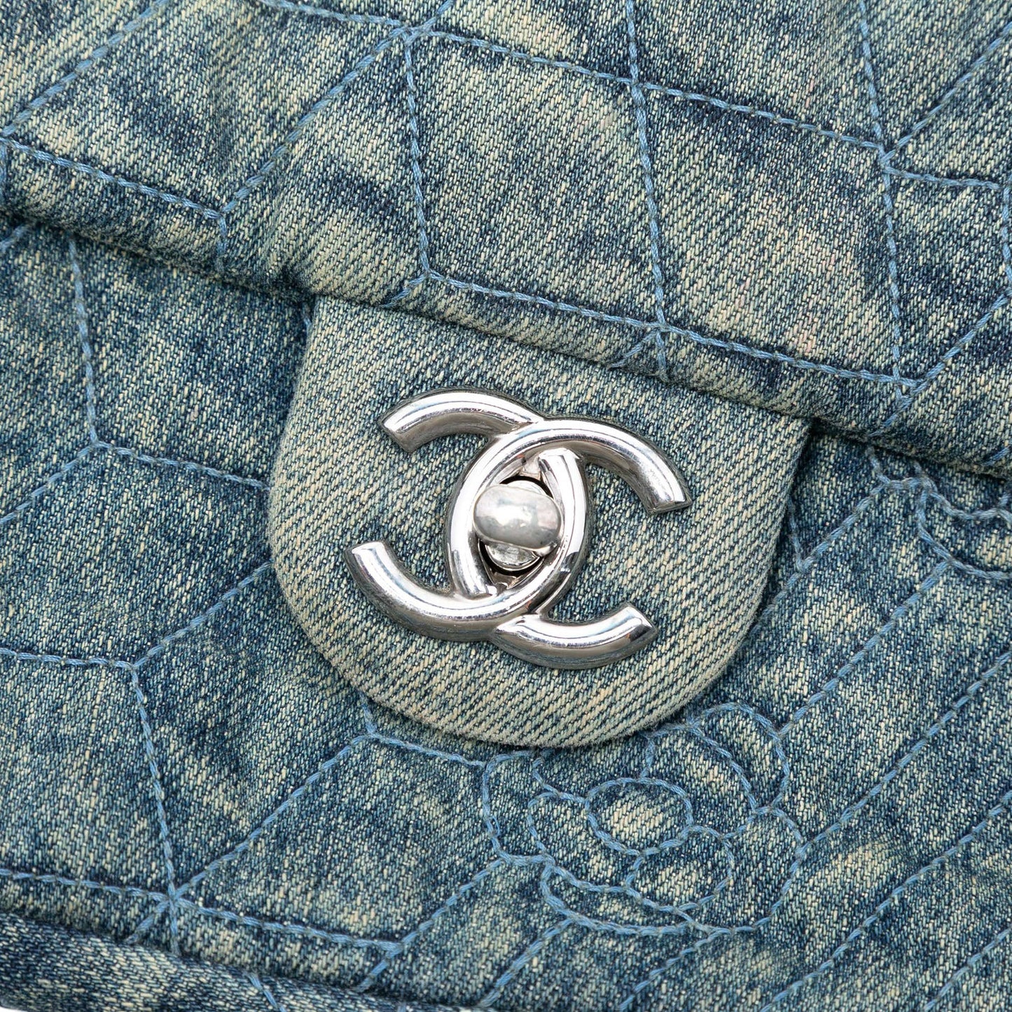Chanel Medium Embroidered Denim Camellia Flap