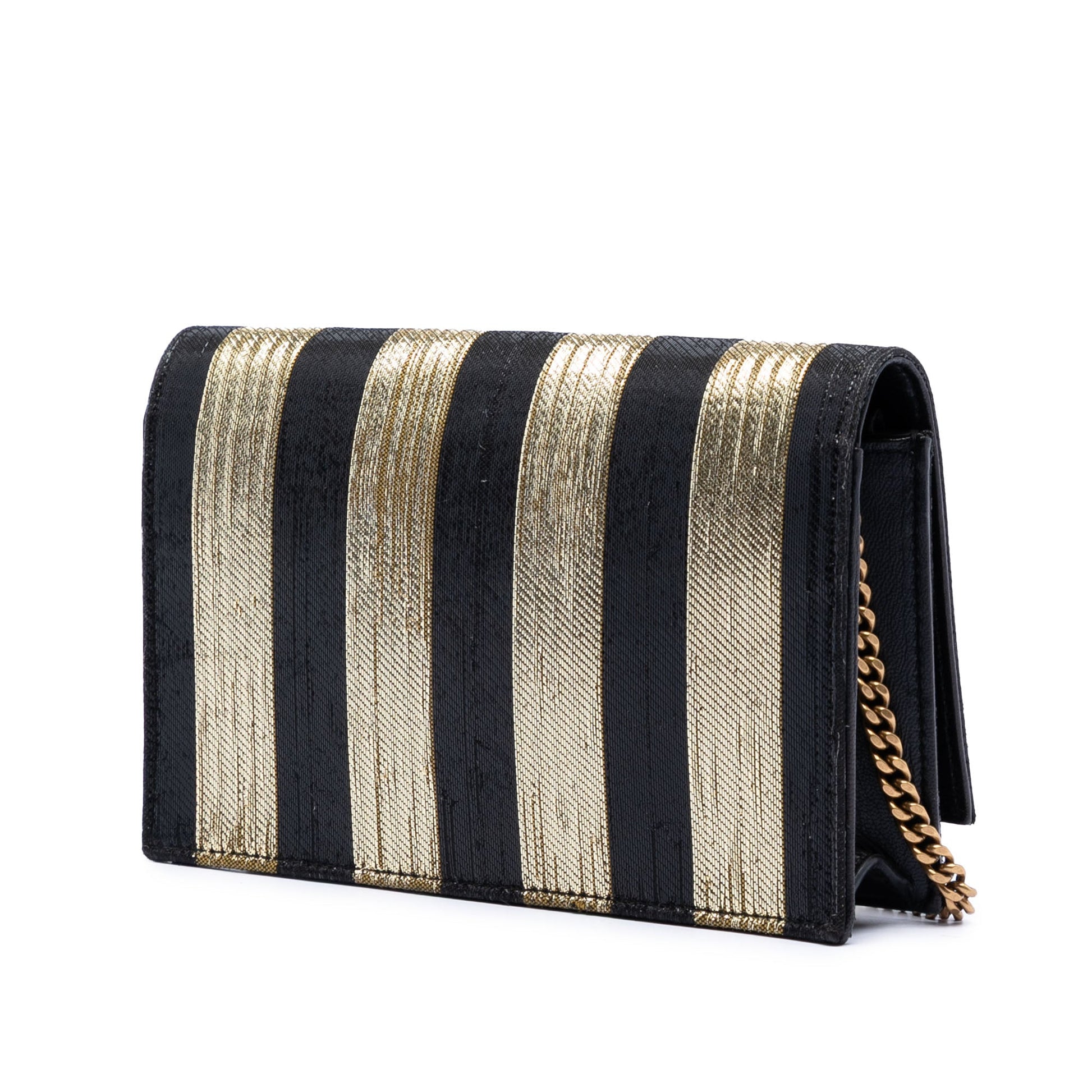 Saint Laurent Metallic Striped Fabric Monogram Kate Tassel Wallet on Chain