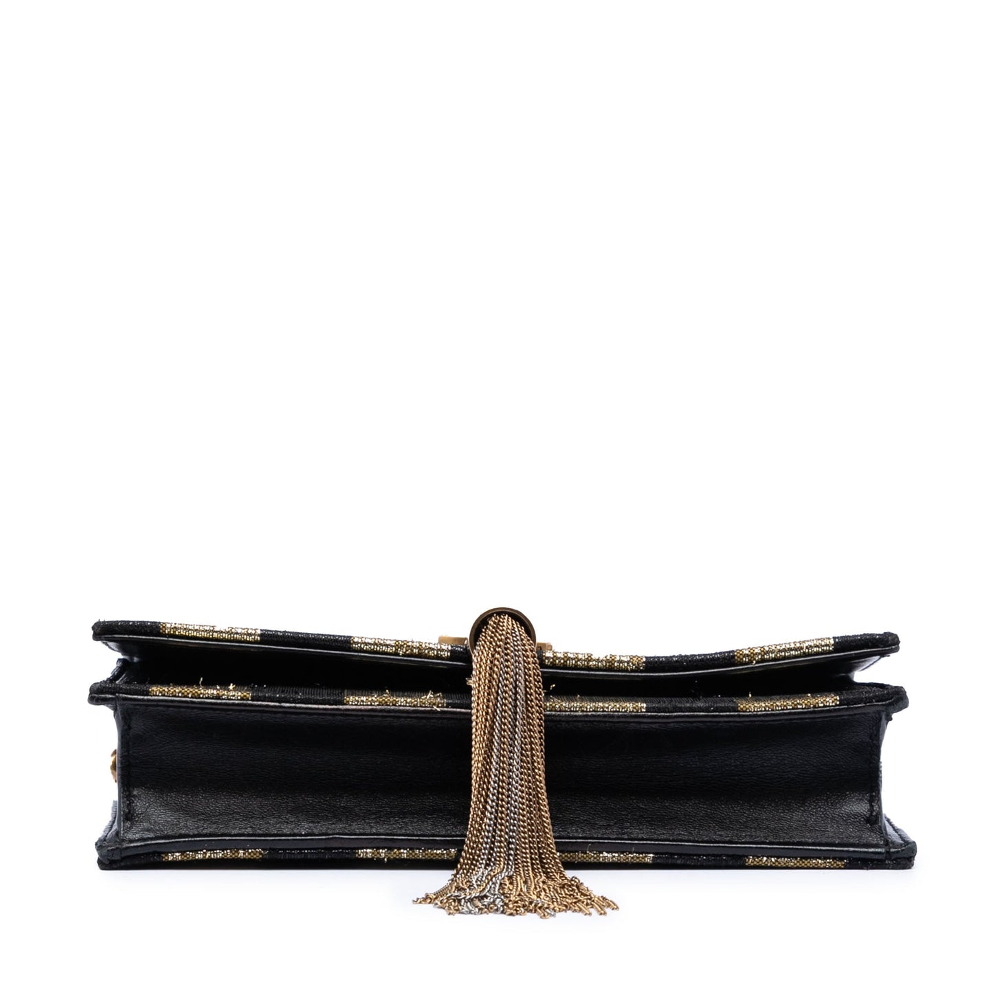 Saint Laurent Metallic Striped Fabric Monogram Kate Tassel Wallet on Chain