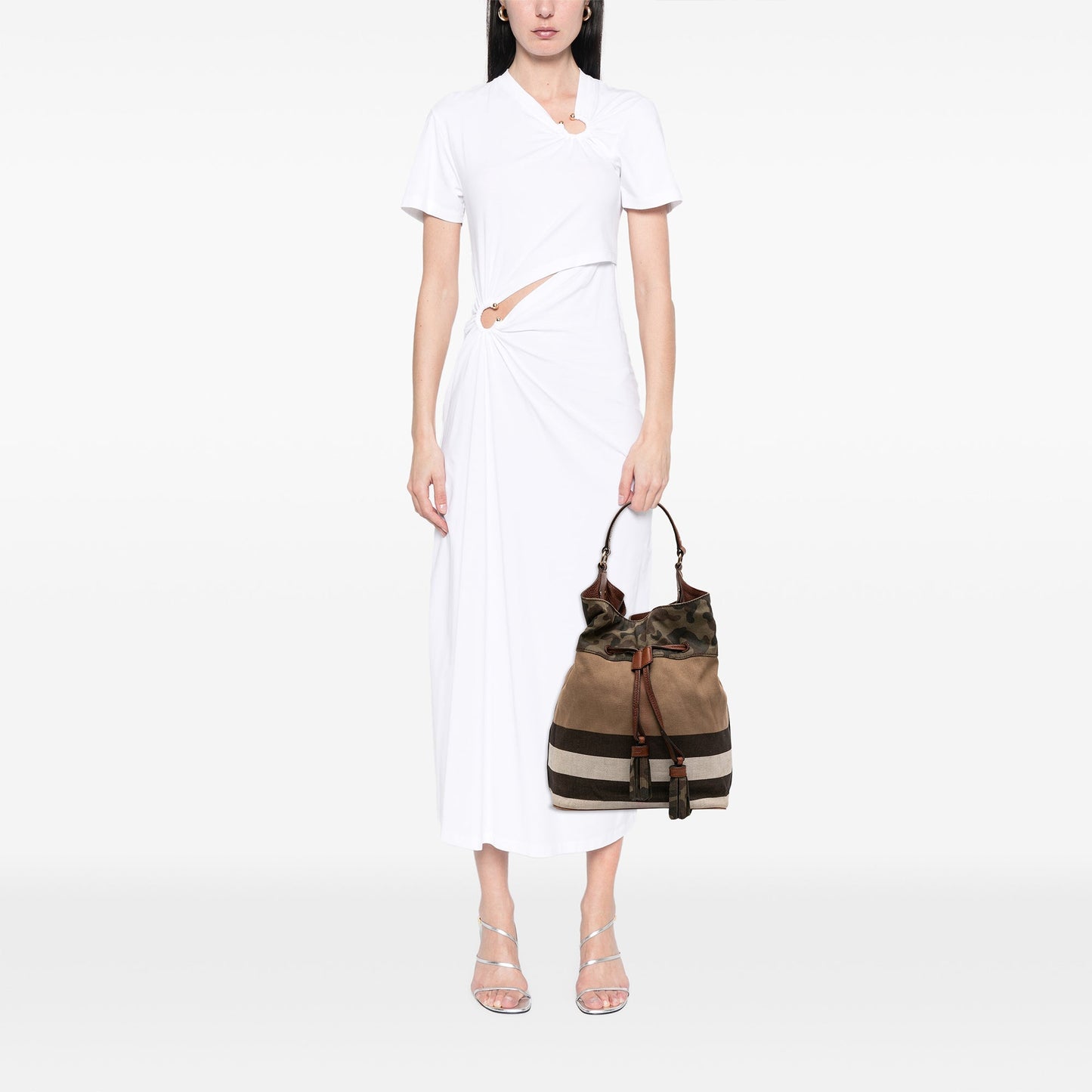 Burberry Mega Check Canvas Camouflage Susanna Tassel Bucket Bag