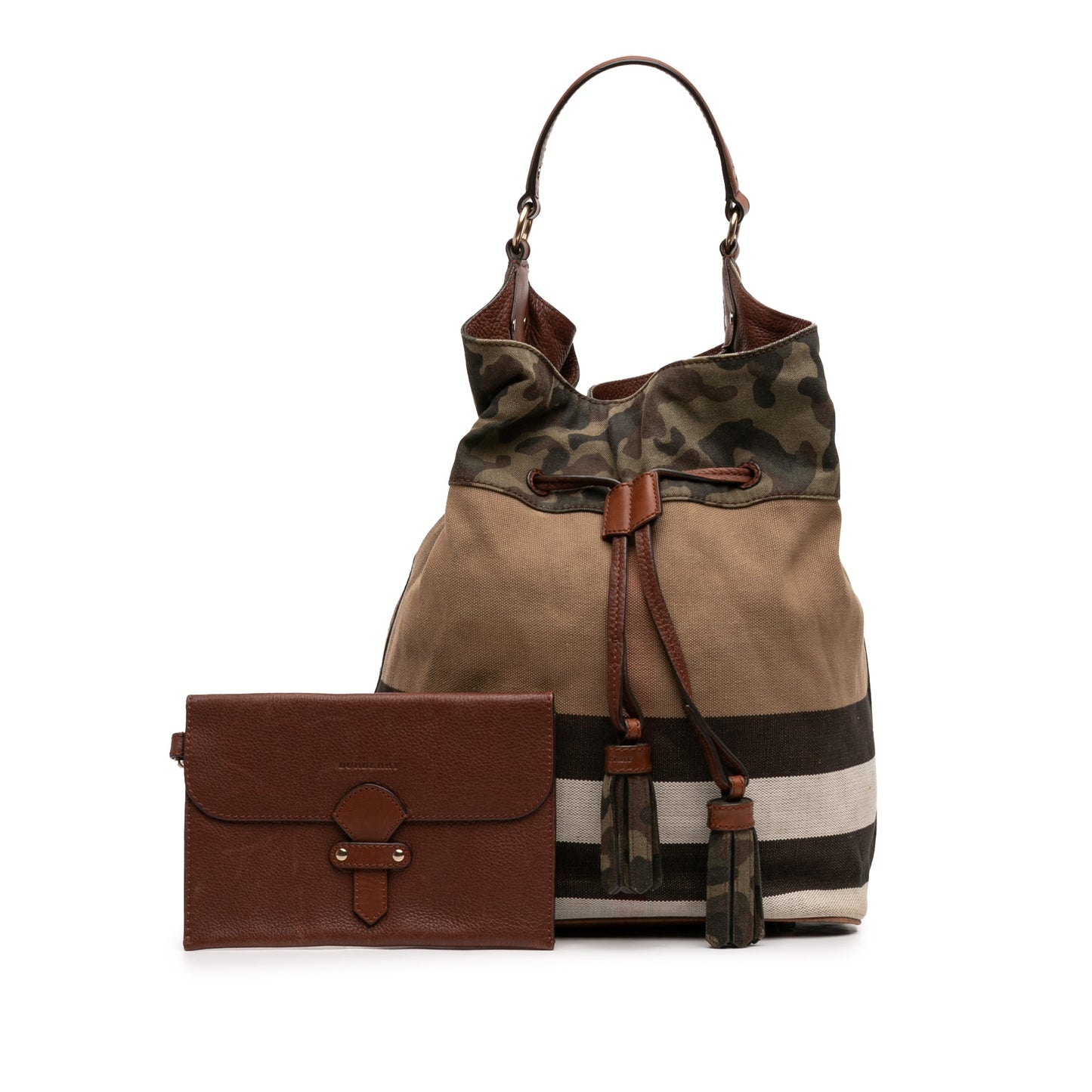 Burberry Mega Check Canvas Camouflage Susanna Tassel Bucket Bag