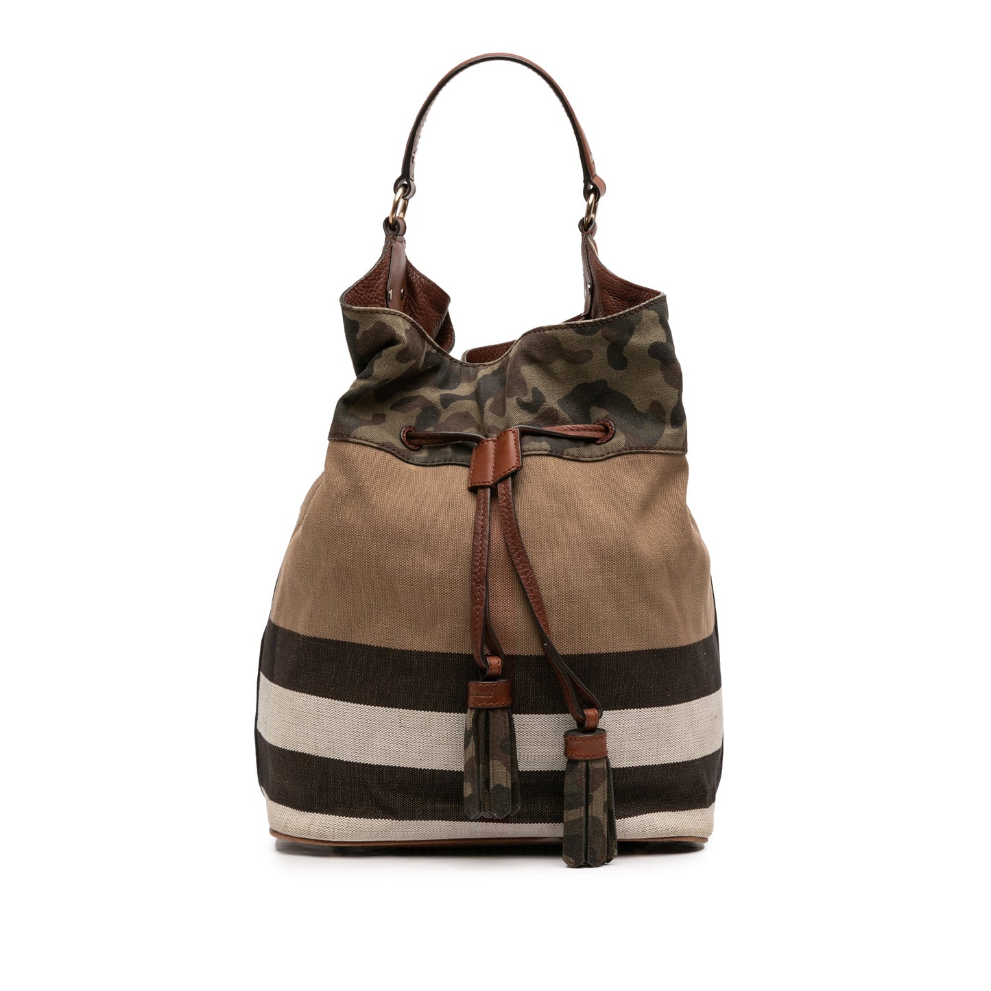 Burberry Mega Check Canvas Camouflage Susanna Tassel Bucket Bag