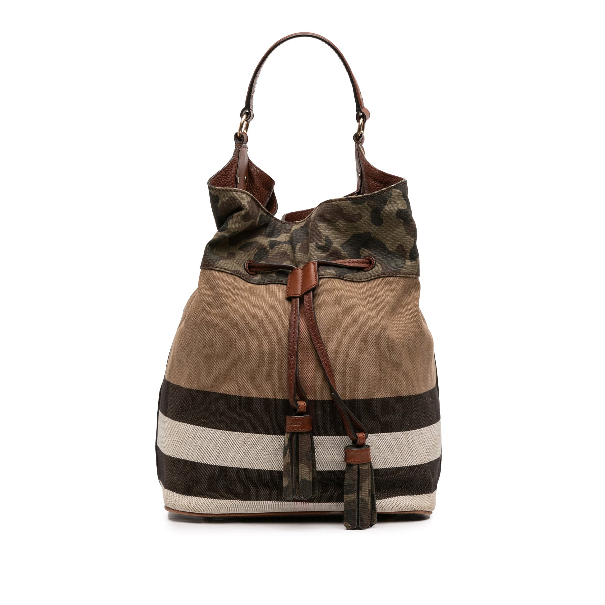 Burberry Mega Check Canvas Camouflage Susanna Tassel Bucket Bag