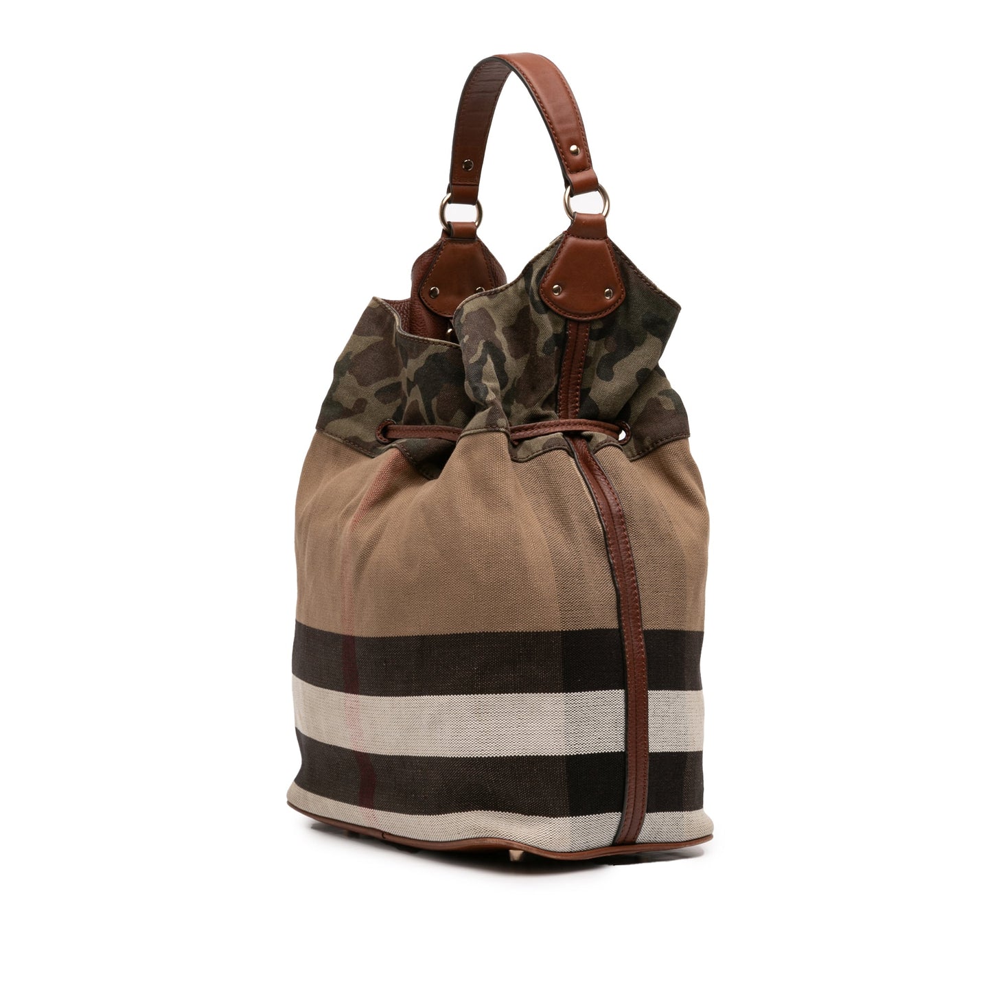 Burberry Mega Check Canvas Camouflage Susanna Tassel Bucket Bag