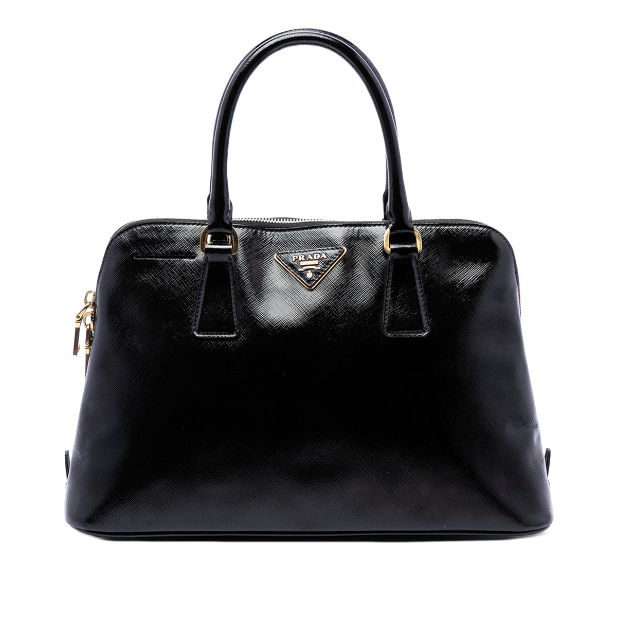 Prada Medium Saffiano Vernice Promenade Satchel — Black