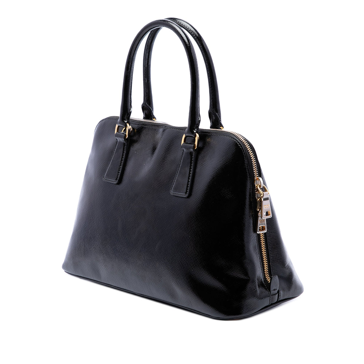 Prada Medium Saffiano Vernice Promenade Satchel — Black