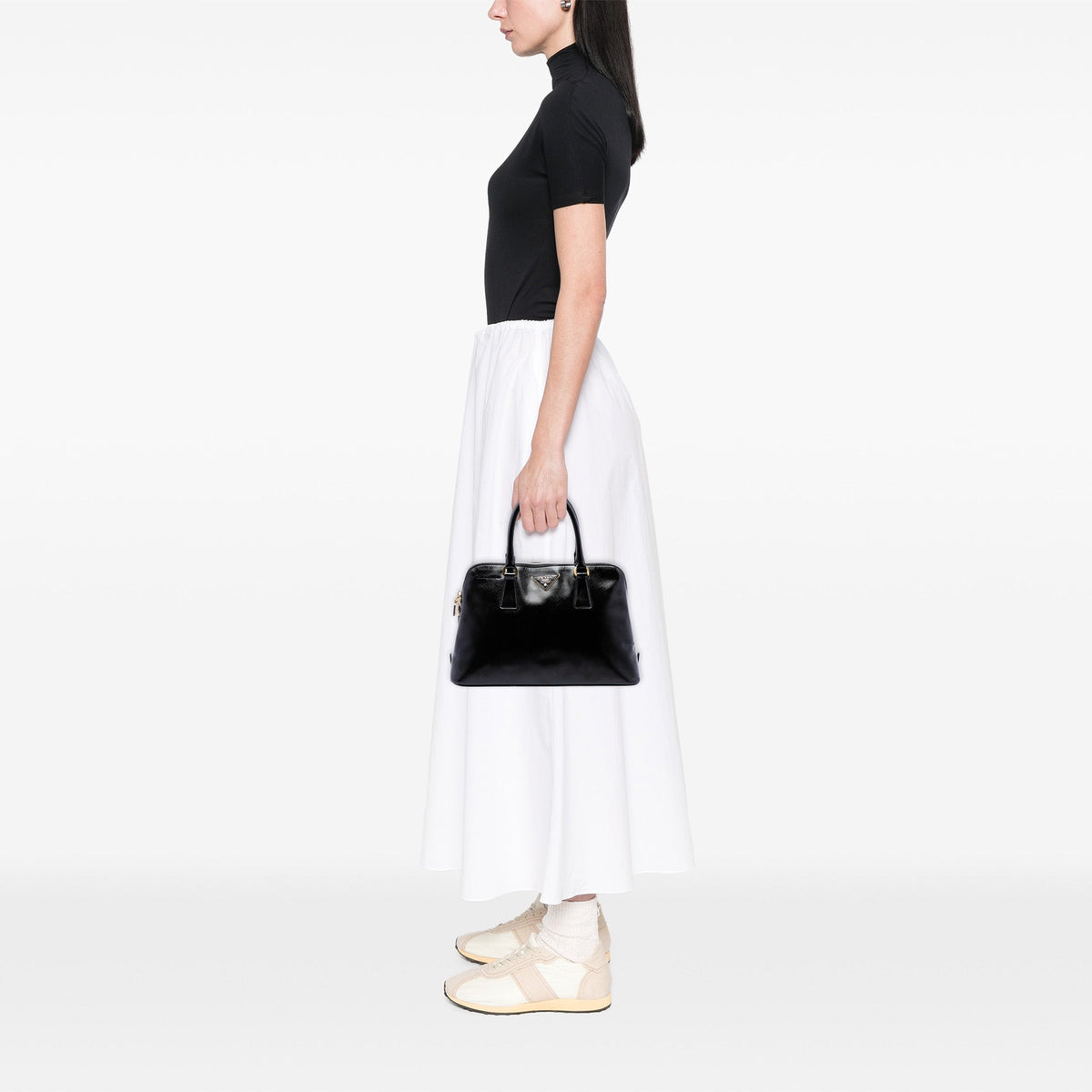 Prada Medium Saffiano Vernice Promenade Satchel — Black