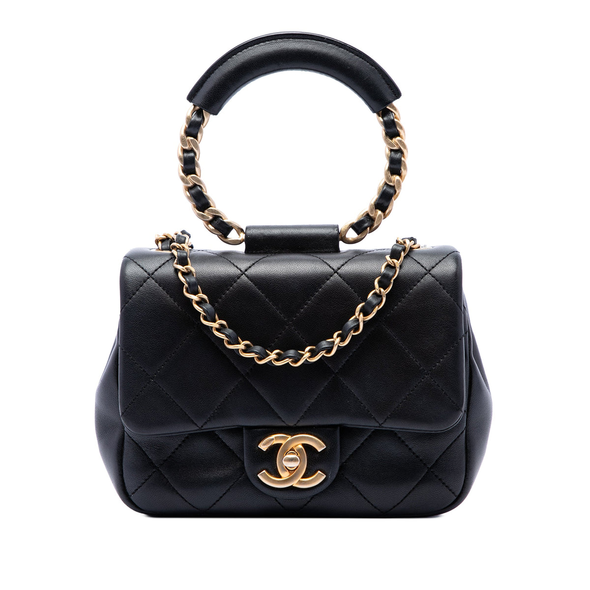Chanel Mini Quilted Lambskin In The Loop Flap — Black