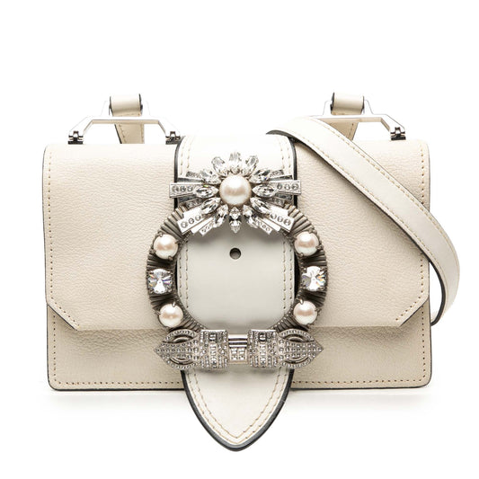 Miu Miu Goatskin Madras Soft Calf Crystal Embellished Crossbody