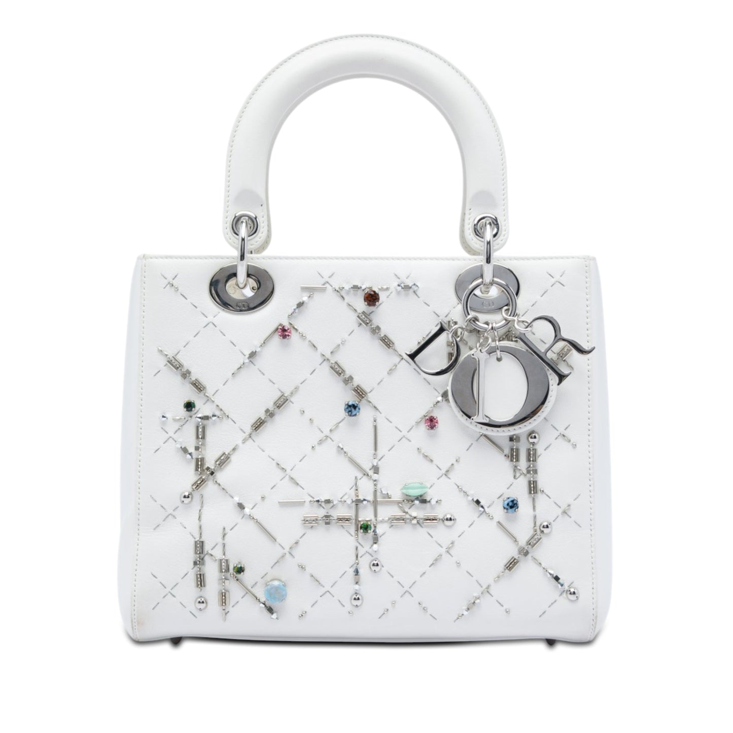 Dior Medium Calfskin Beads And Rhinestone Embellished Lady Dior