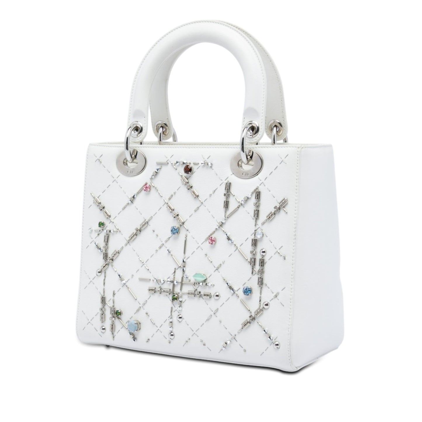 Dior Medium Calfskin Beads And Rhinestone Embellished Lady Dior