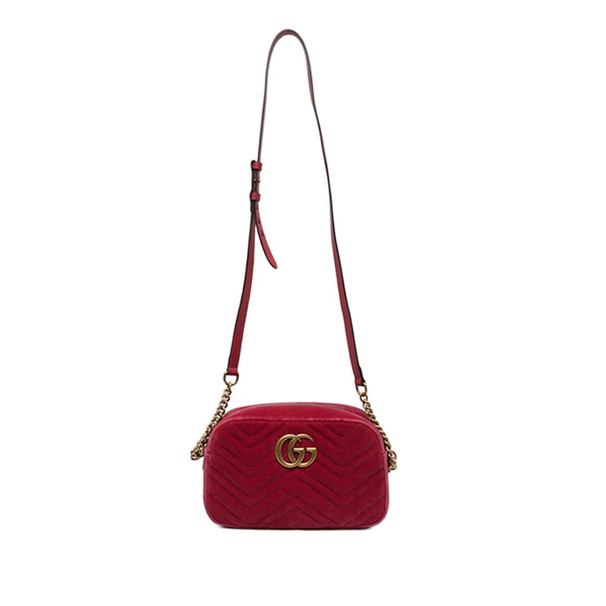 Gucci Small GG Marmont Matelasse Velvet Crossbody — Red