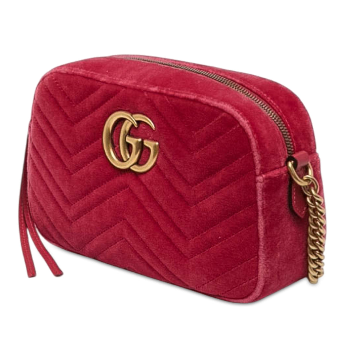 Gucci Small GG Marmont Matelasse Velvet Crossbody — Red