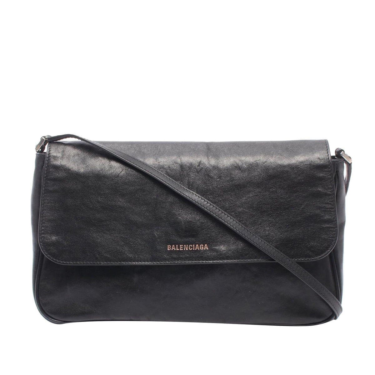 Balenciaga Medium Leather Grungy Messenger Bag — Black