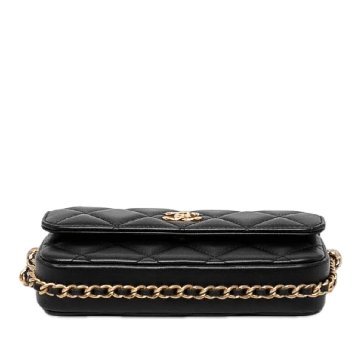 Chanel CC Quilted Lambskin Flap Phone Holder with Chain — Black