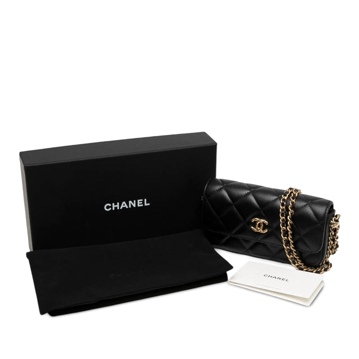 Chanel CC Quilted Lambskin Flap Phone Holder with Chain — Black